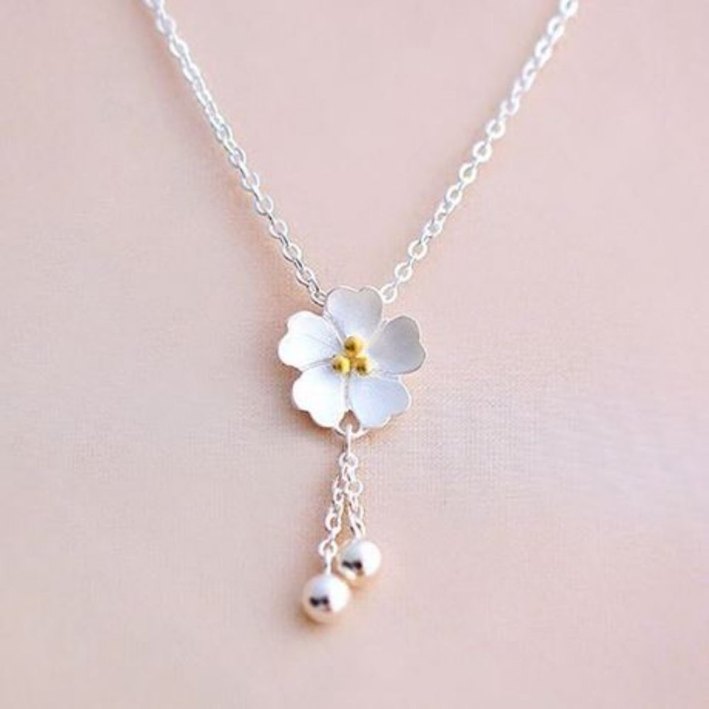 Sterling Silver Flower Pendant Necklace with Gold Accent - Silver